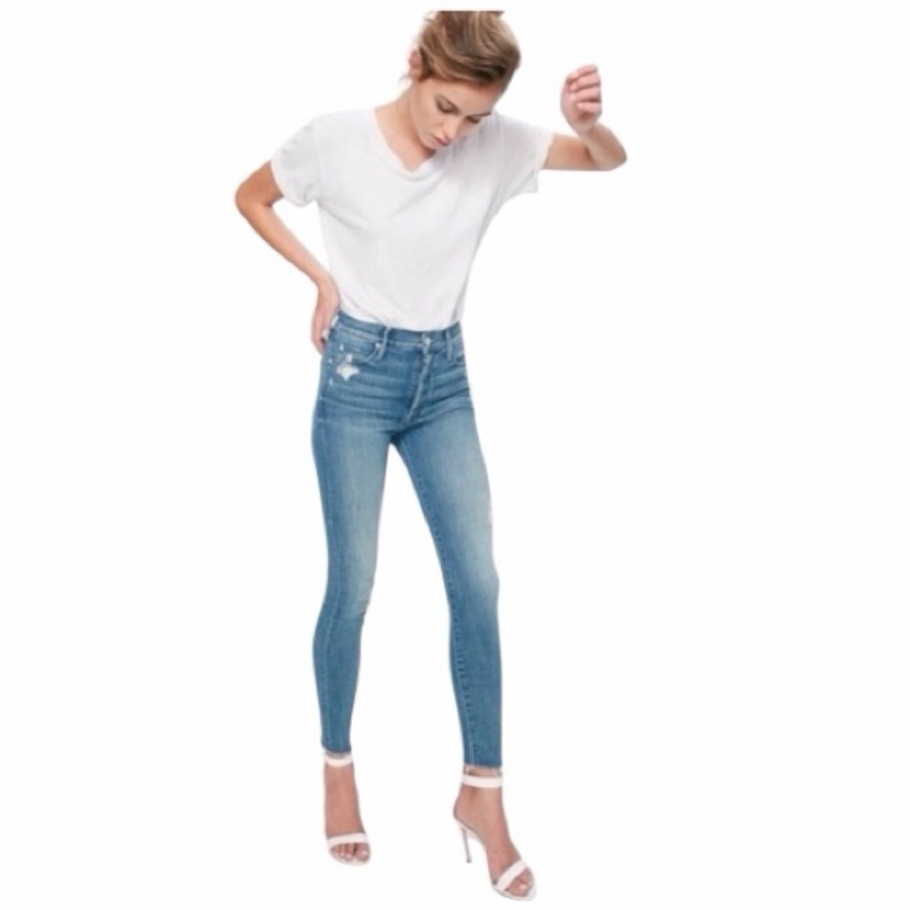Mother Stunner Ankle Fray Button-Fly Skinny Jeans In Graffiti Girl Size 25